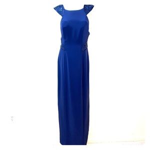 Navy sequin accent floor length dress